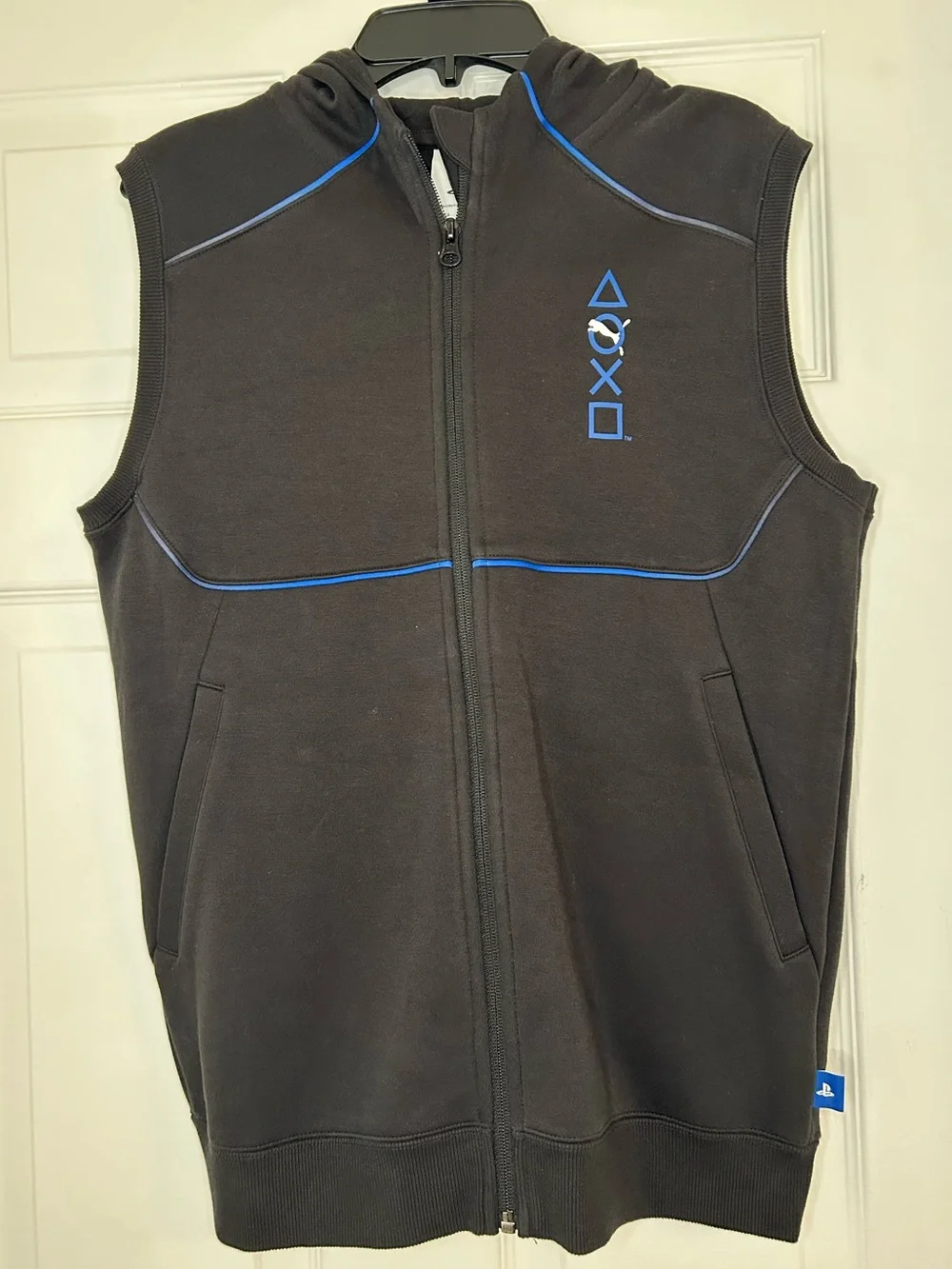 Puma collab PlayStation Kids' Hooded Zip Vest with Blue Trim
